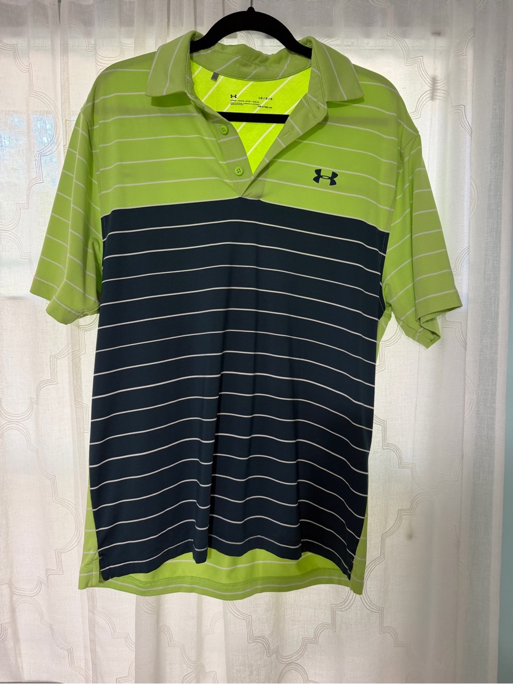 Under Armour Men’s Lime Green and Navy Striped Performance Polo